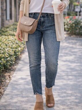 Kut from the Kloth Blue Skinny Jeans Size 10 Raw Hem Mid Rise Stretch Denim